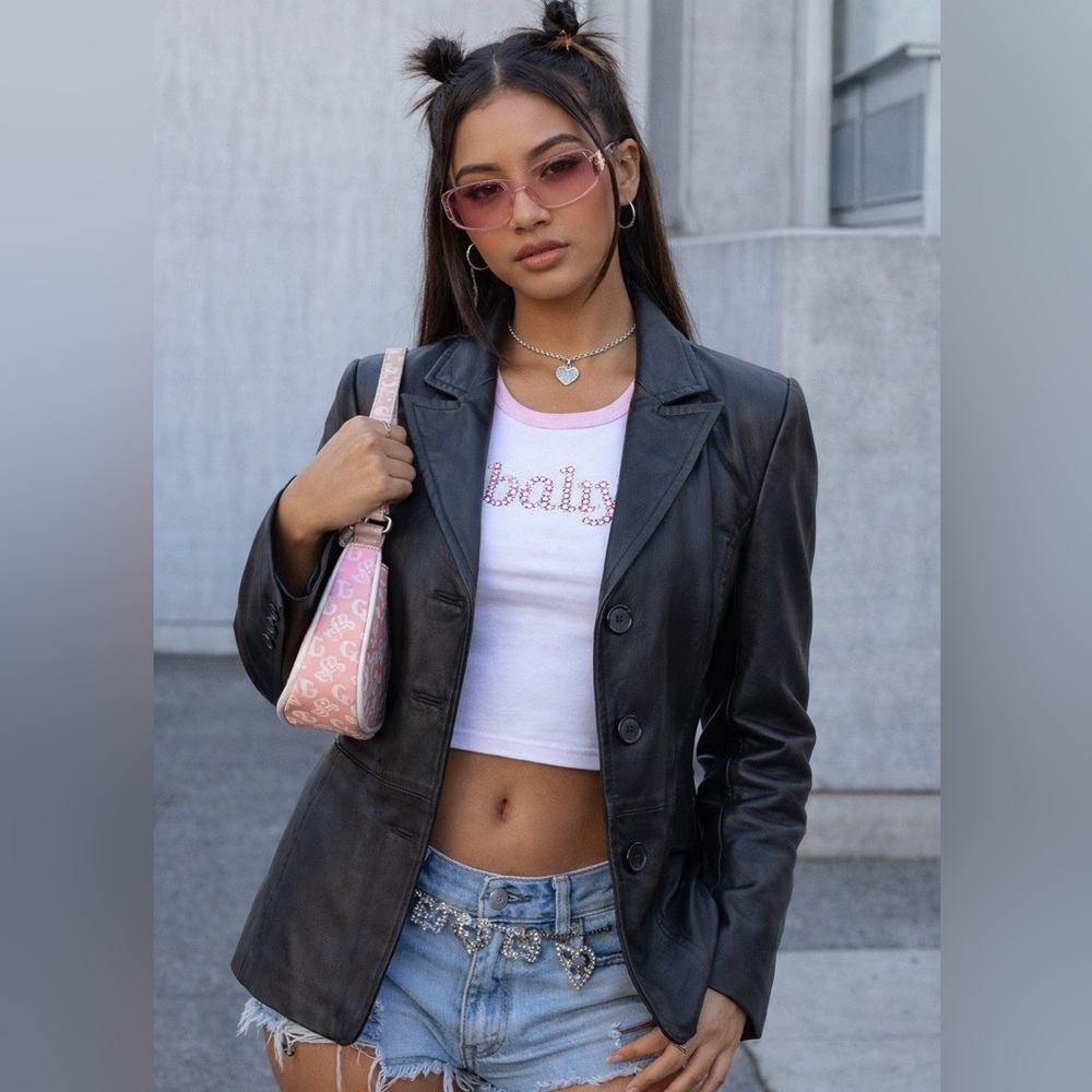 Vintage Black Leather Women's Jacket Y2K Grunge Goth Streetwear Small